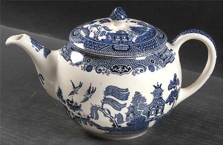 Willow Blue (Black & Blue Backstamps, Older) Teapot & Lid