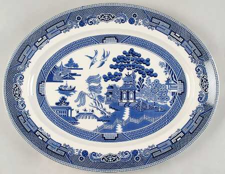 Willow Blue (Black & Blue Backstamps, Older) 17" Oval Serving Platter