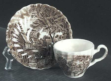 Watermill Brown Flat Demitasse Cup & Saucer Set