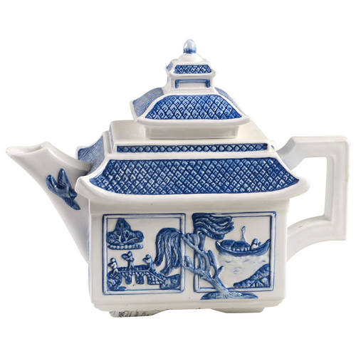 Willow Blue ("England 1883" Backstamp, China) Figural Teapot & Lid