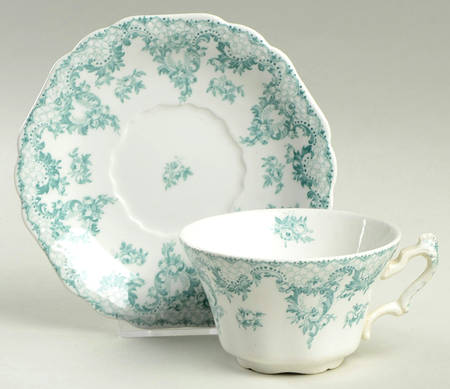 Cloverly Green (No Gold Accent, No Trim) Flat Cup & Saucer Set