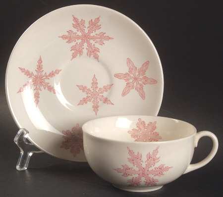 Snow Crystals Pink Flat Cup & Saucer Set