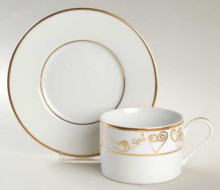 Holiday Wishes Gold Flat Cup & Saucer Set