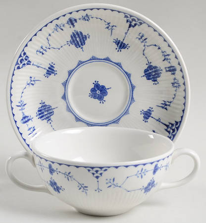 Denmark Blue Flat Cream Soup Bowl & Saucer Set