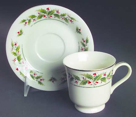 Holly Yuletide Footed Cup & Saucer Set