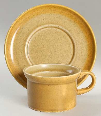 Antique Brown Band Flat Cup & Saucer Set