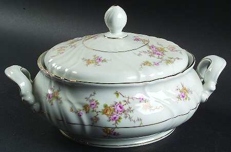 Thornrose (White, Verge) Round Covered Vegetable