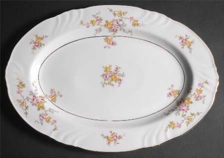 Thornrose (White, Verge) 14" Oval Serving Platter