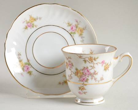 Thornrose (White, Verge) Footed Demitasse Cup & Saucer Set