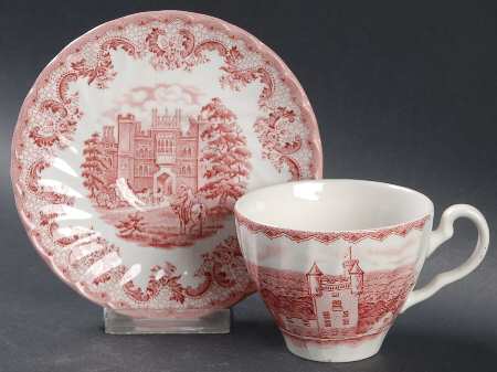 Royal Homes of Britain Red (Swirled) Flat Cup & Saucer Set