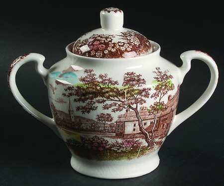 English Village (Brown Multicolor) Sugar Bowl & Lid