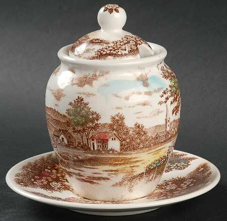 English Village (Brown Multicolor) Jam/Jelly & Lid w/Attached Underplate