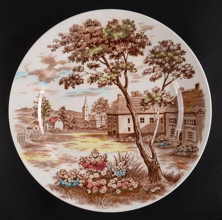 English Village (Brown Multicolor) 12" Chop Plate (Round Platter)
