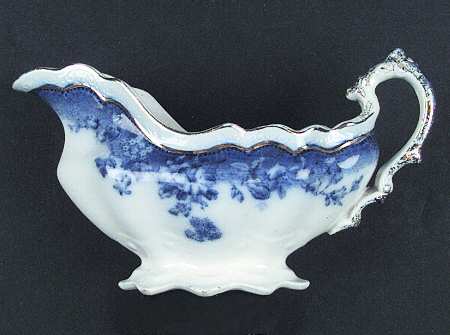 Clayton (Blue Transferware, Gold Trim) Gravy Boat