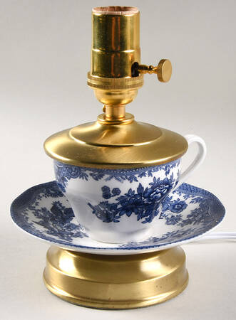 Asiatic Pheasant Blue 12 5/8" Handcrafted Lamp Made From Cup/Saucer HC