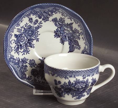 Asiatic Pheasant Blue Flat Cup & Saucer Set by Johnson Brothers