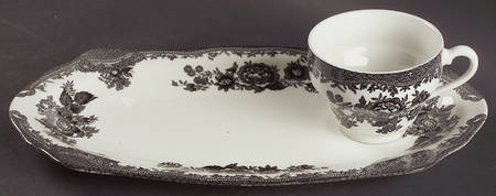 Asiatic Pheasant Black Snack Plate & Cup Set