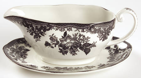 Asiatic Pheasant Black Gravy Boat & Underplate/Relish