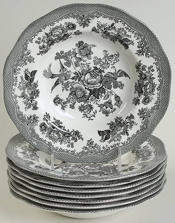 Asiatic Pheasant Black Rim Soup Bowl - Set of 8