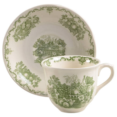Fruit Basket Green Flat Cup & Saucer Set