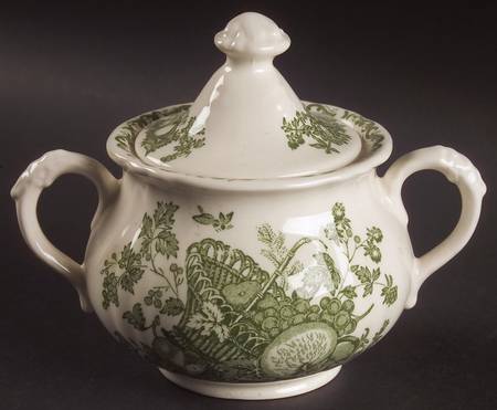 Fruit Basket Green Sugar Bowl & Lid