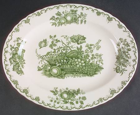 Fruit Basket Green 13" Oval Serving Platter by Johnson Brothers