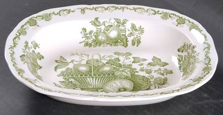 Fruit Basket Green 9" Oval Vegetable Bowl
