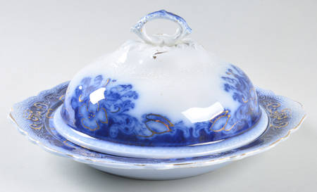 Oregon (Flow Blue) Round Covered Butter