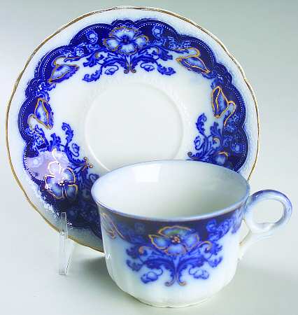 Oregon (Flow Blue) Flat Cup & Saucer Set