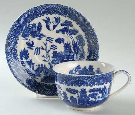 Blue Willow Flat Cup & Saucer Set