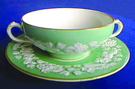 Rhapsody Green Flat Cream Soup Bowl & Saucer Set