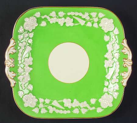 Rhapsody Green Square Handled Cake Plate