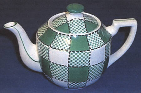 Checkers Green Teapot & Lid
