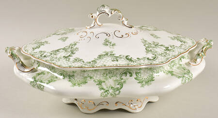 Cloverly Green (Gold Accent, Gold Trim) Oval Covered Vegetable