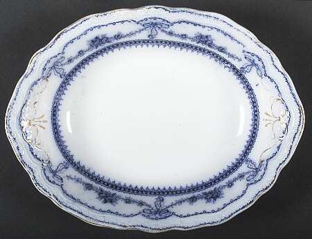 Glenwood (Flow Blue, Gold Trim) 8" Oval Vegetable Bowl
