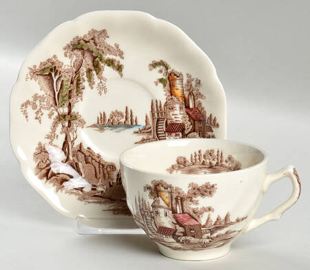 The Old Mill Brown Flat Cup & Saucer Set
