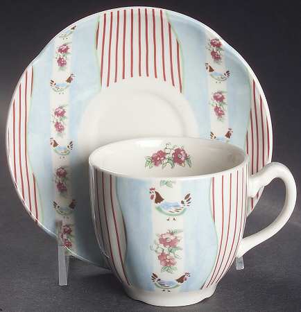 Farmhouse Chic (Silky Stripe) Flat Cup & Saucer Set