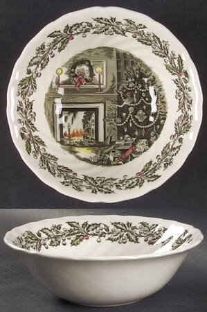 Merry Christmas ("From an Original Hand Engraving" 8" Round Vegetable Bowl by Johnson Brothers