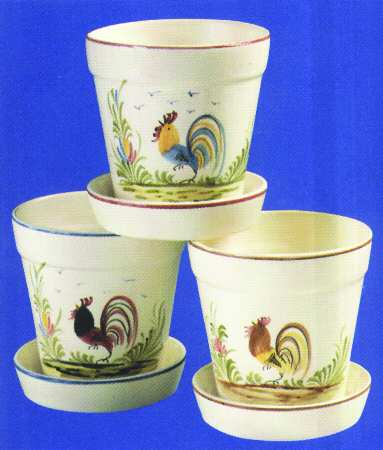 Roosters 5" Flower Pot & Underplate