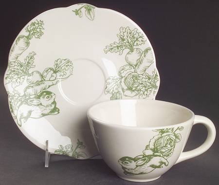 Bunny Toile Flat Cup & Saucer Set