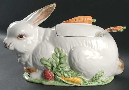 Bunny Toile Figural Tureen & Lid with Ladle