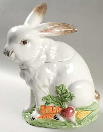 Bunny Toile Figural Cookie Jar & Lid
