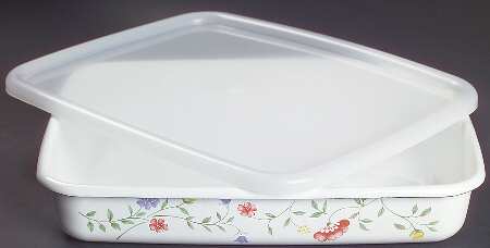 Summer Chintz ("England 1883" Stamp) Medium Metal Rectangular Baker & Plastic Lid