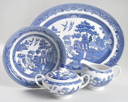 Willow Blue ("England 1883" Backstamp, China) 5 Piece Hostess Set