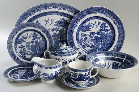 Willow Blue ("England 1883" Backstamp, China) 45 Piece Starter Set