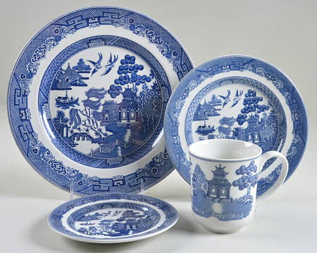 Willow Blue ("England 1883" Backstamp, China) 4 Piece Place Setting