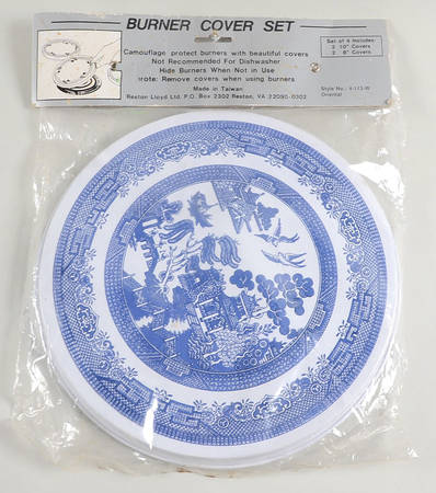 Willow Blue ("England 1883" Backstamp, China) (Set/4) Tin Stove Covers-2 8" & 2 10" Round Covers