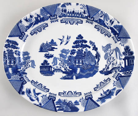 Willow Blue ("England 1883" Backstamp, China) Story Oval Serving Platter