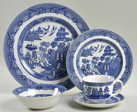 Willow Blue ("England 1883" Backstamp, China) 40 Piece Estate Set