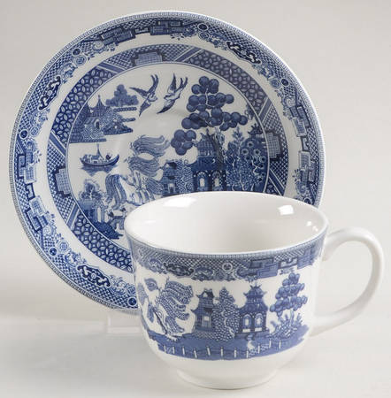 Willow Blue ("England 1883" Backstamp, China) Flat Cup & Saucer Set